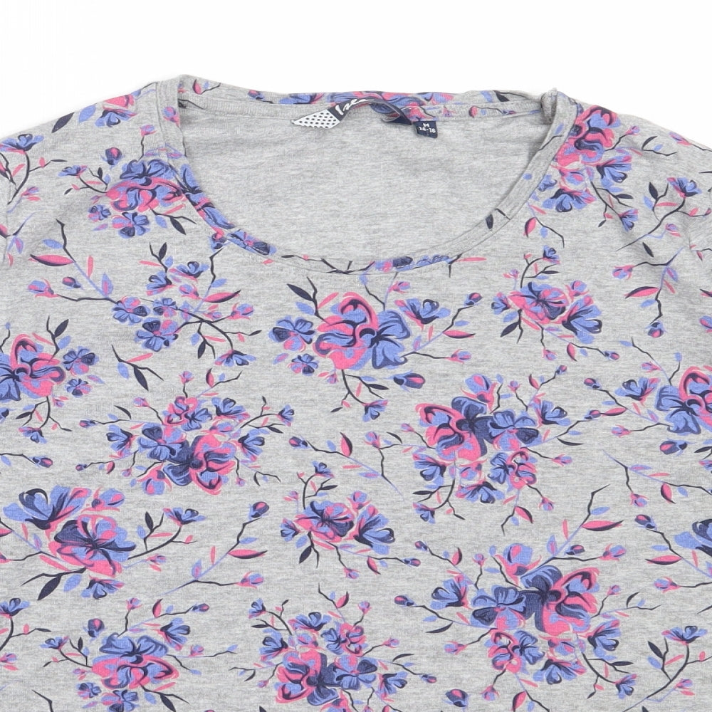 EWM Womens Grey Floral Cotton Basic T-Shirt Size M Round Neck