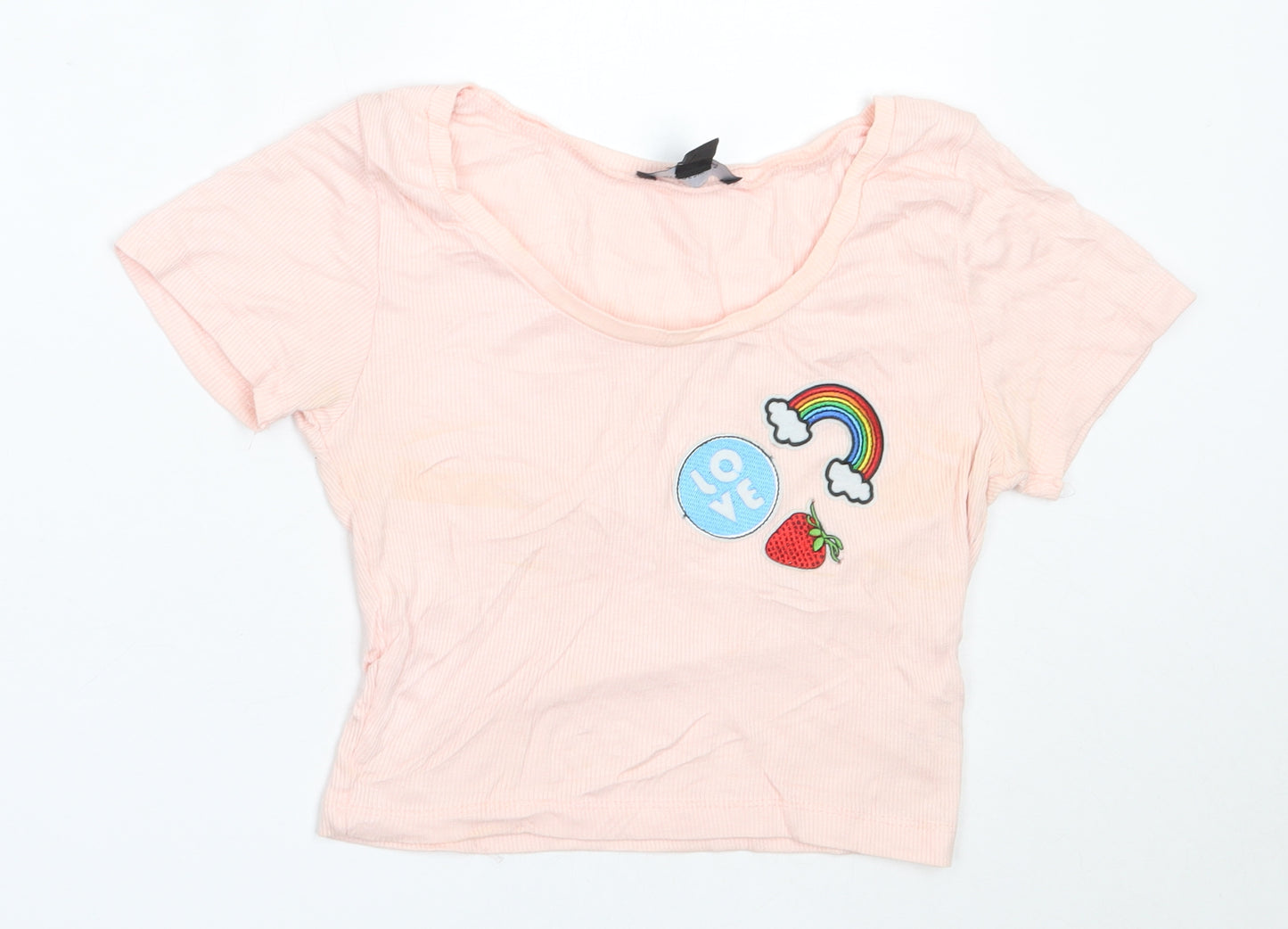 Atmosphere Womens Pink  Viscose Cropped T-Shirt Size 10 Round Neck