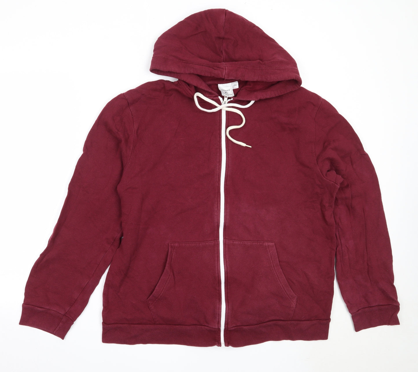 Topman Mens Red  Cotton Full Zip Hoodie Size XL