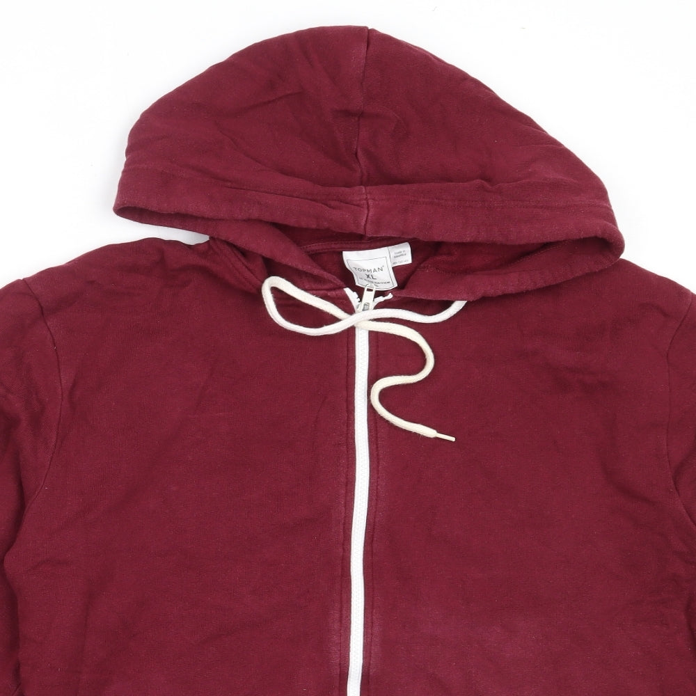 Topman Mens Red  Cotton Full Zip Hoodie Size XL