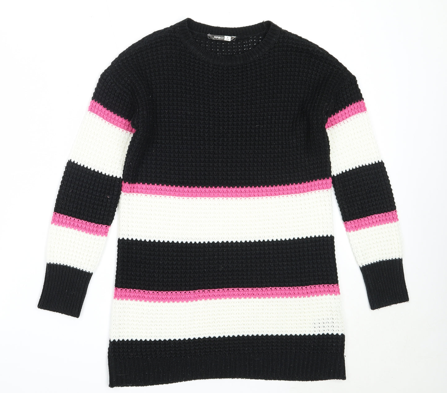 Pep&Co Womens Black Round Neck  Acrylic Pullover Jumper Size 8