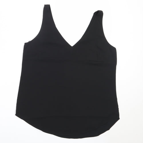 Preworn Womens Black  Polyester Basic Blouse Size 12 V-Neck