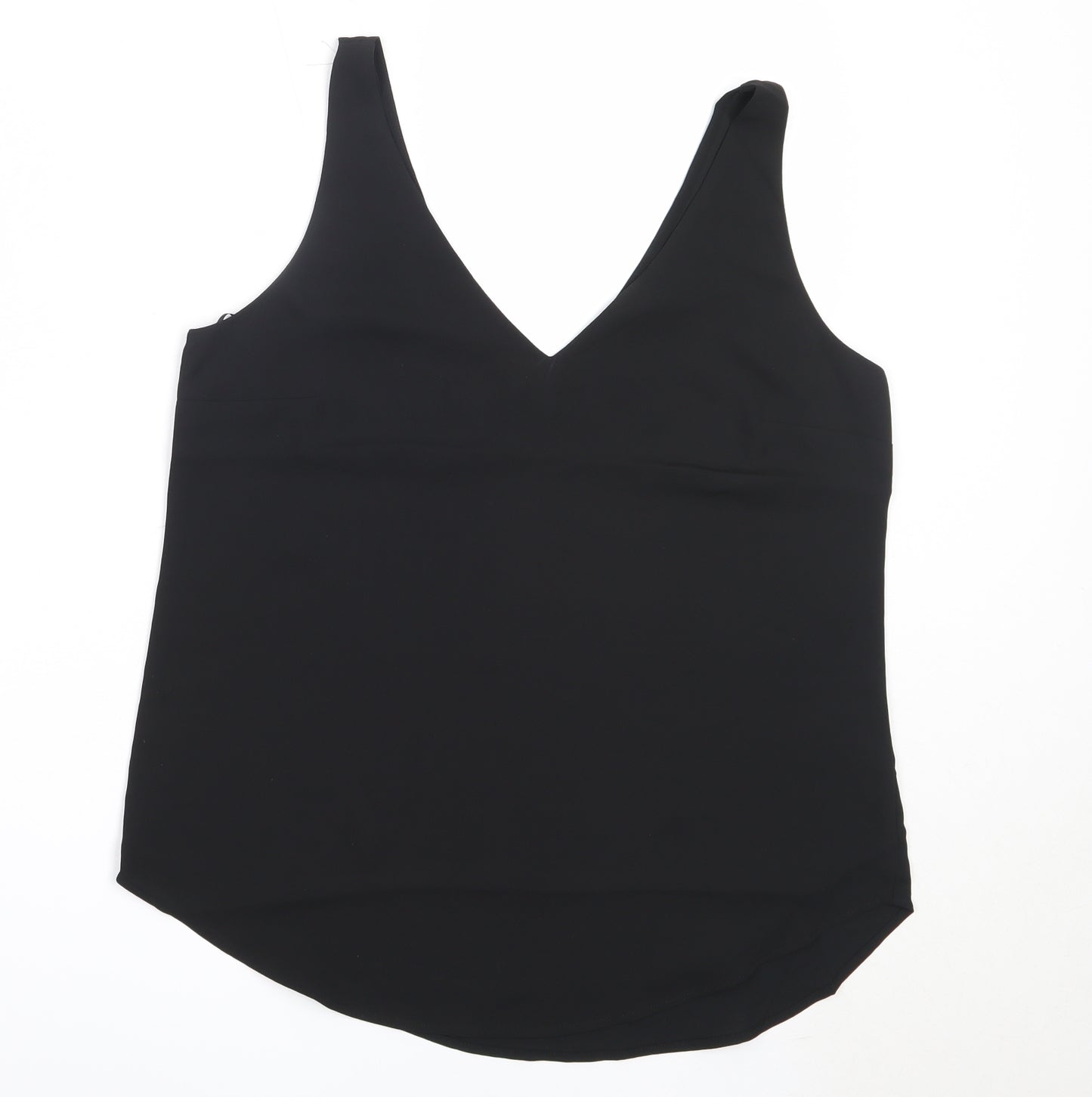 Preworn Womens Black  Polyester Basic Blouse Size 12 V-Neck