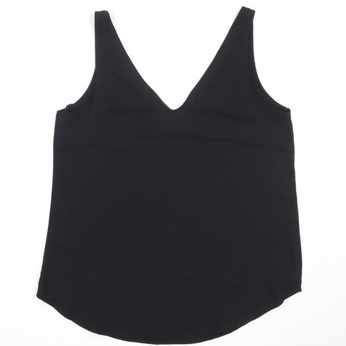 Preworn Womens Black  Polyester Basic Blouse Size 12 V-Neck