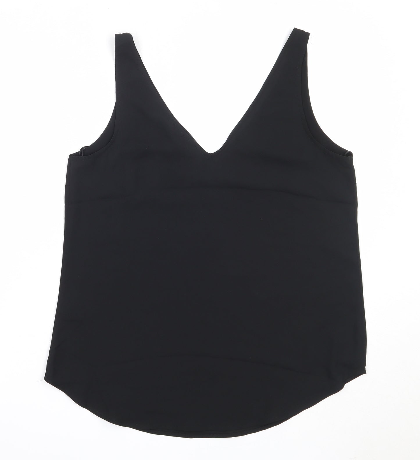 Preworn Womens Black  Polyester Basic Blouse Size 12 V-Neck