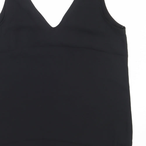 Preworn Womens Black  Polyester Basic Blouse Size 12 V-Neck