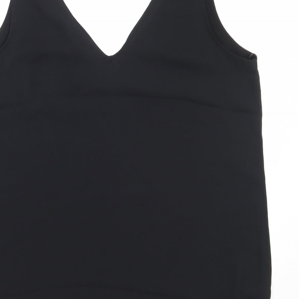 Preworn Womens Black  Polyester Basic Blouse Size 12 V-Neck