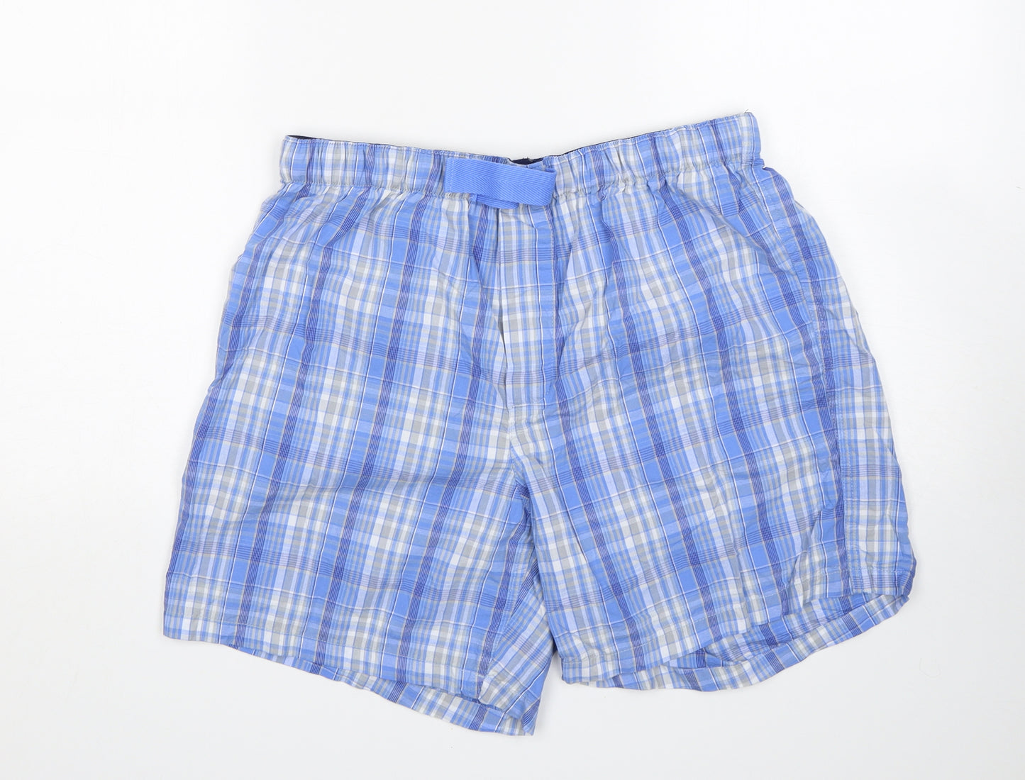 The Saville Row Company Mens Blue Check Cotton  Sleep Shorts Size M