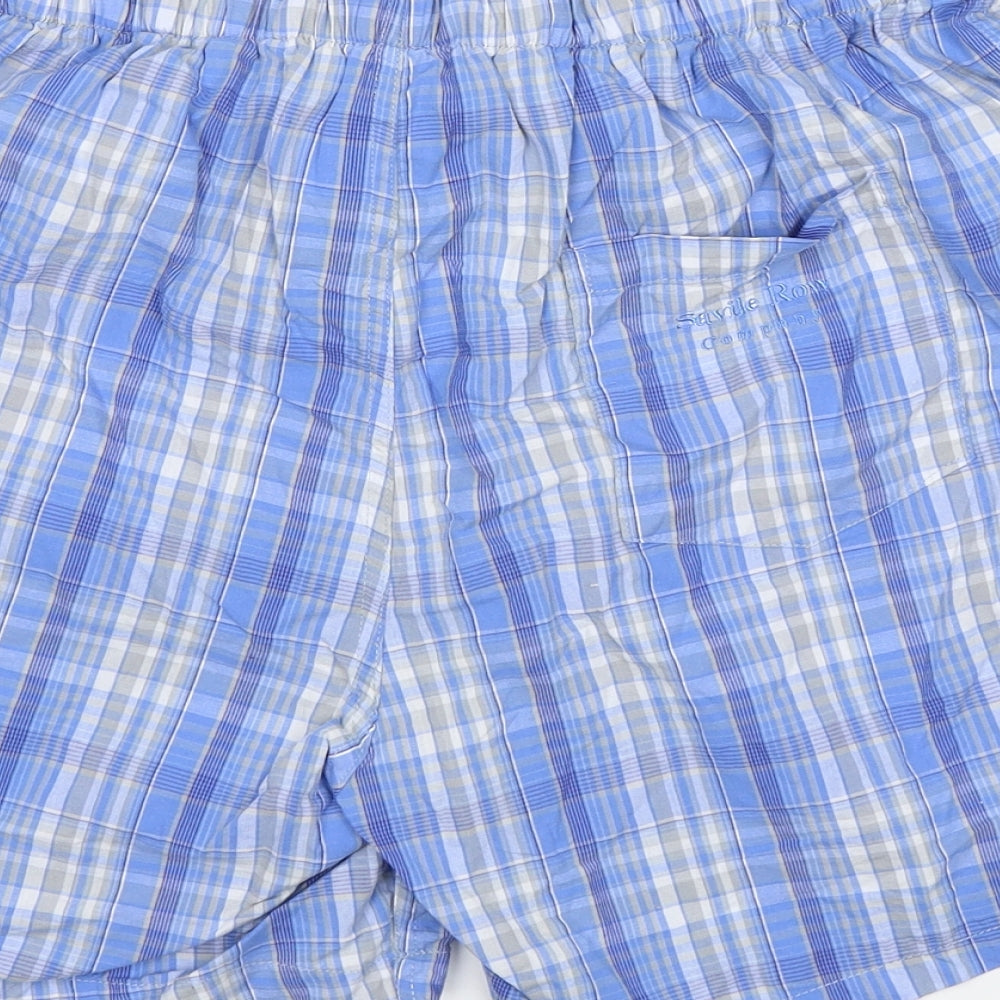 The Saville Row Company Mens Blue Check Cotton  Sleep Shorts Size M