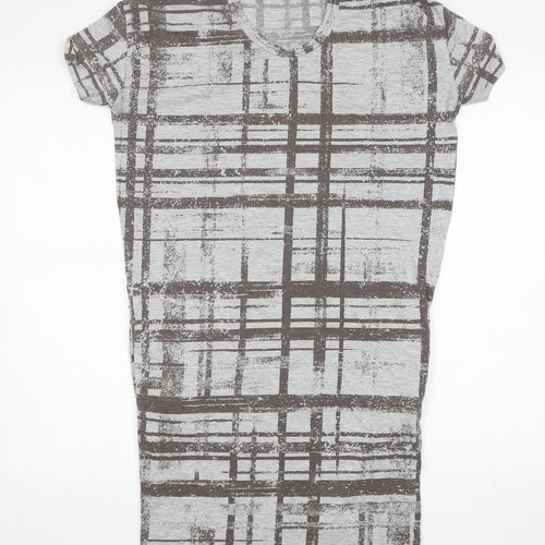 Topshop Womens Grey Check Polyester T-Shirt Dress  Size 8  Round Neck