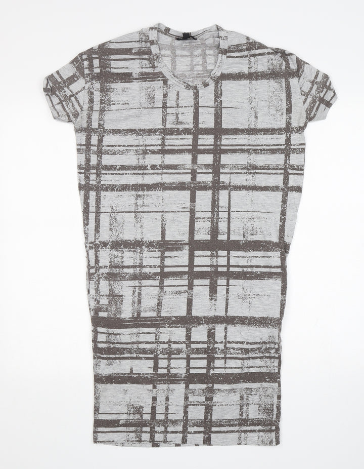 Topshop Womens Grey Check Polyester T-Shirt Dress  Size 8  Round Neck