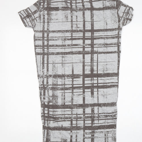 Topshop Womens Grey Check Polyester T-Shirt Dress  Size 8  Round Neck