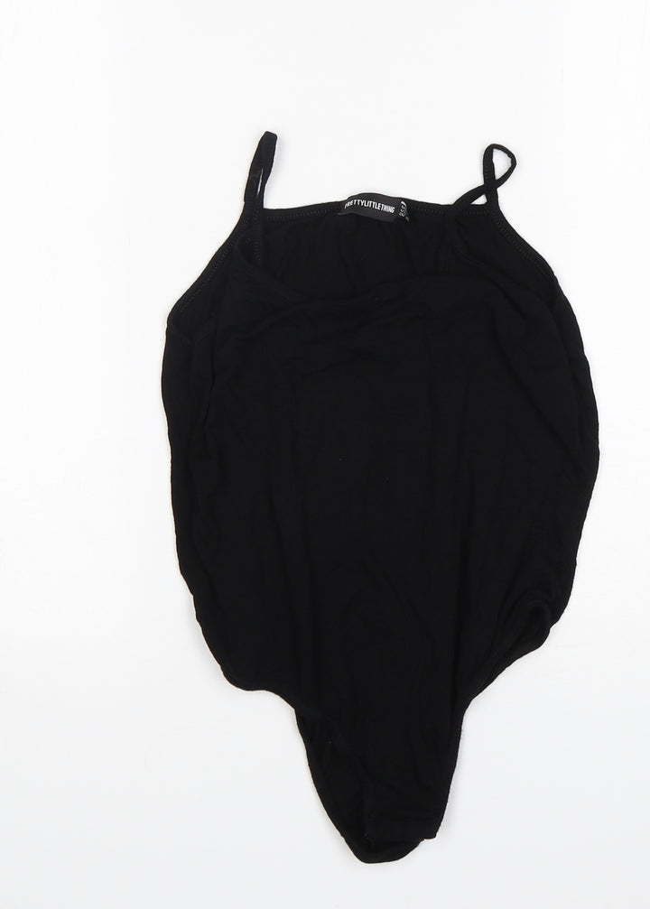 PRETTYLITTLETHING Womens Black Viscose Bodysuit One-Piece Size 10