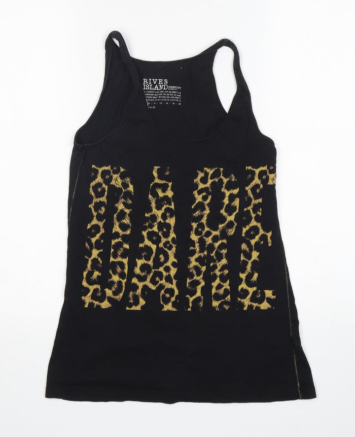River Island  Womens Black Animal Print Cotton Basic Tank Size 6 Round Neck