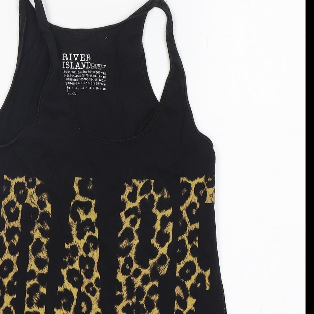 River Island  Womens Black Animal Print Cotton Basic Tank Size 6 Round Neck