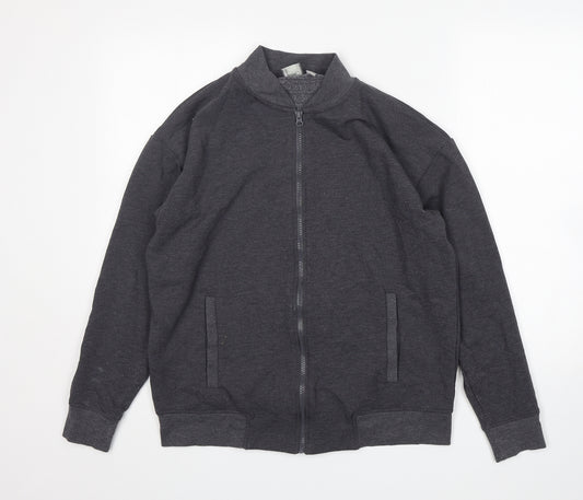 Front view of ASOS women’s grey round neck viscose full zip jumper, size UK 10