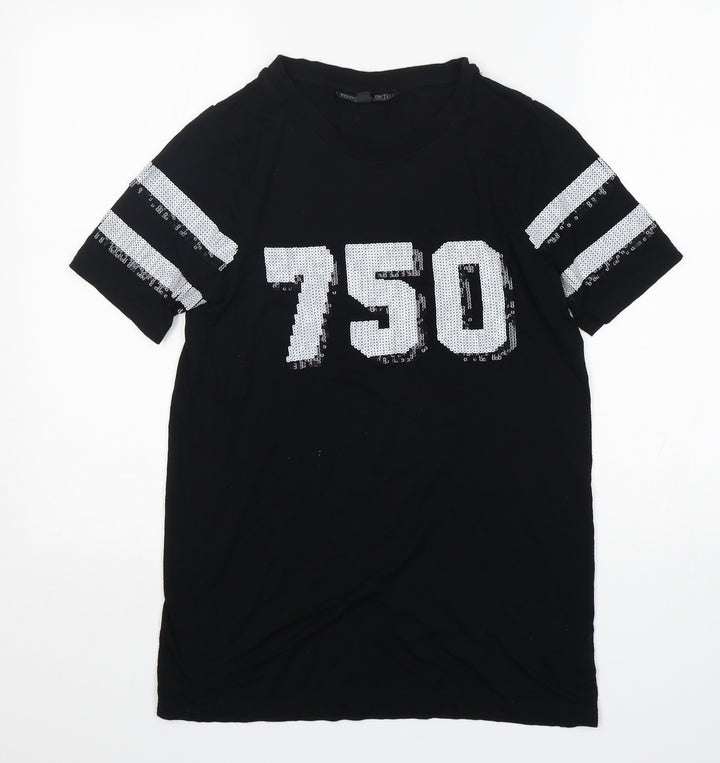 New Look Womens Black Viscose Basic T-Shirt Size 4 Round Neck