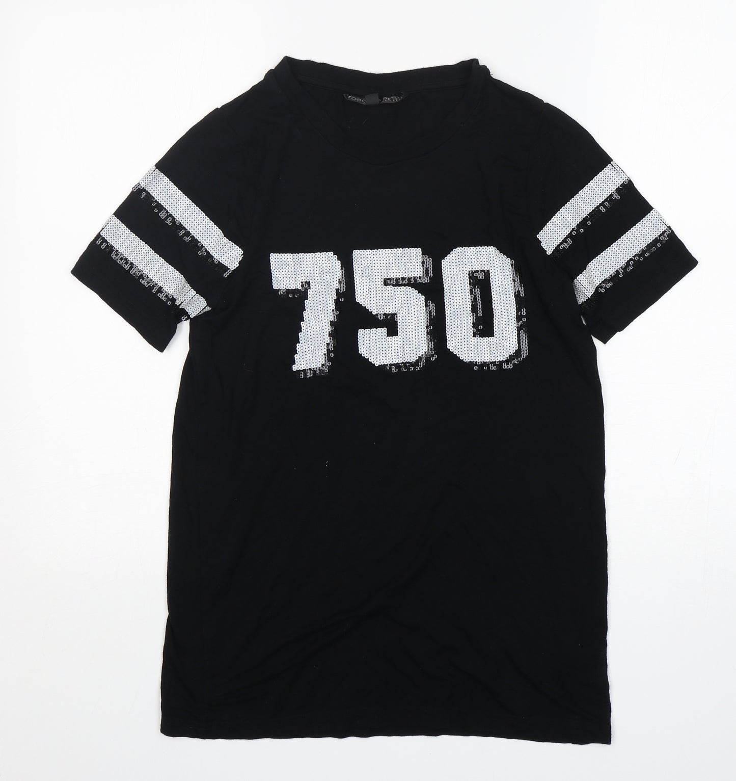 New Look Womens Black  Viscose Basic T-Shirt Size 4 Round Neck