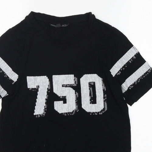 New Look Womens Black  Viscose Basic T-Shirt Size 4 Round Neck