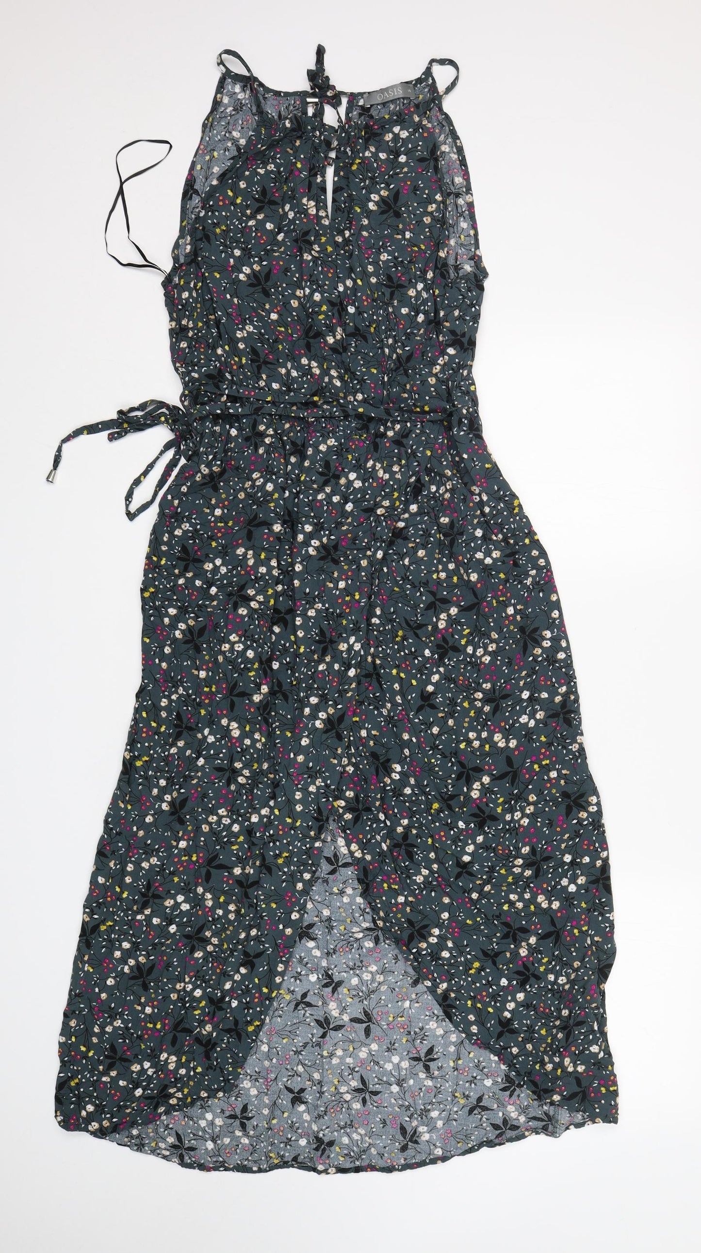 Oasis Womens Multicoloured Floral Viscose A-Line  Size 14  Round Neck