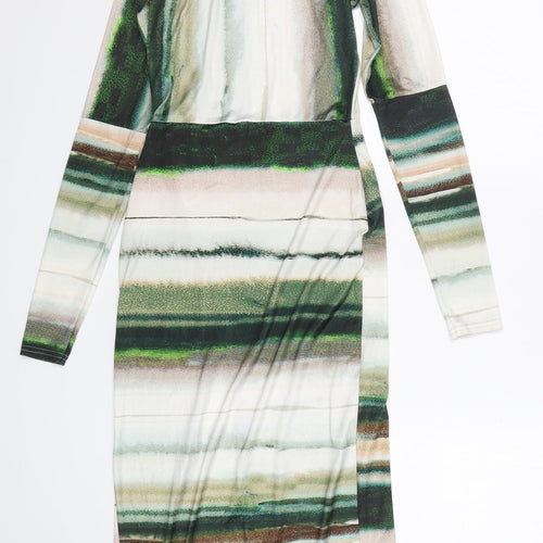PRETTYLITTLETHING Womens Multicoloured Striped Polyester Pencil Dress  Size 8  Mock Neck