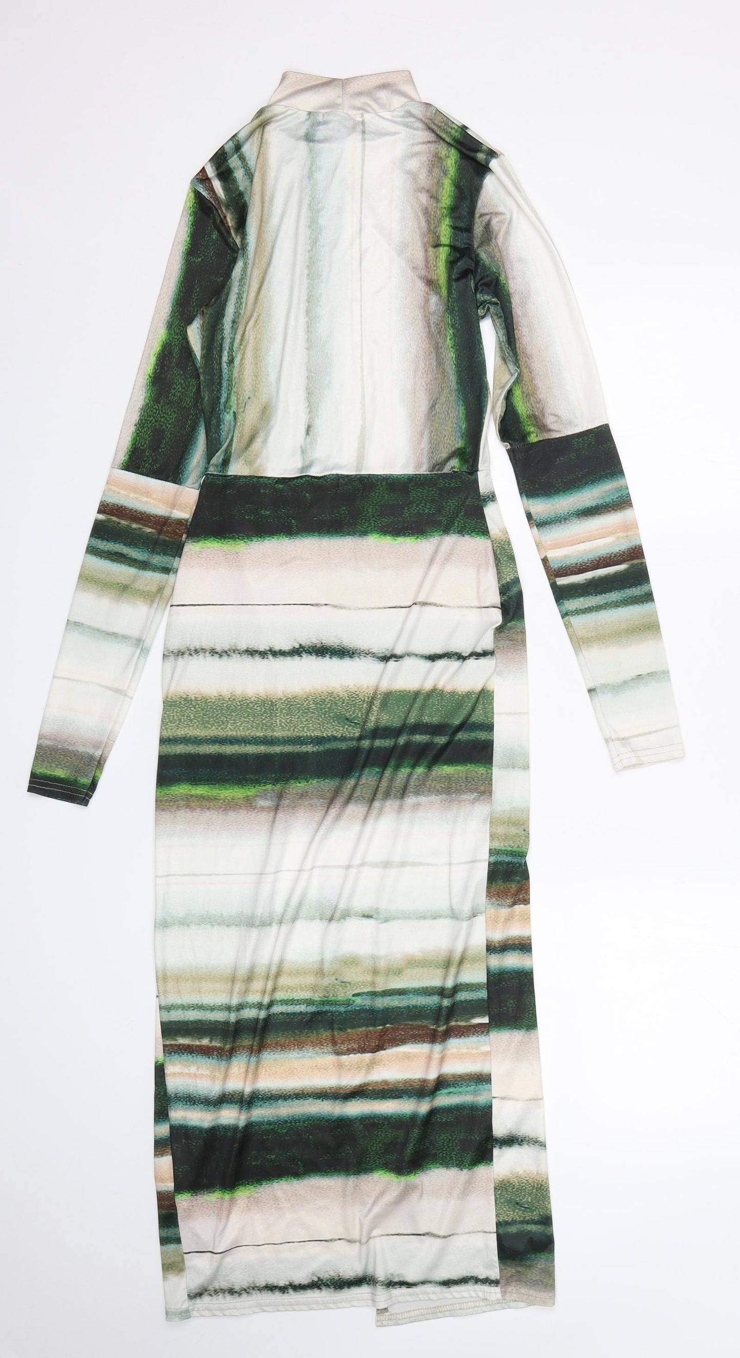 PRETTYLITTLETHING Womens Multicoloured Striped Polyester Pencil Dress  Size 8  Mock Neck