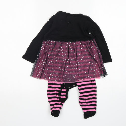 Hallowscream Girls Multicoloured Striped Cotton Babygrow One-Piece Size 12-18 Months   - Cat Print