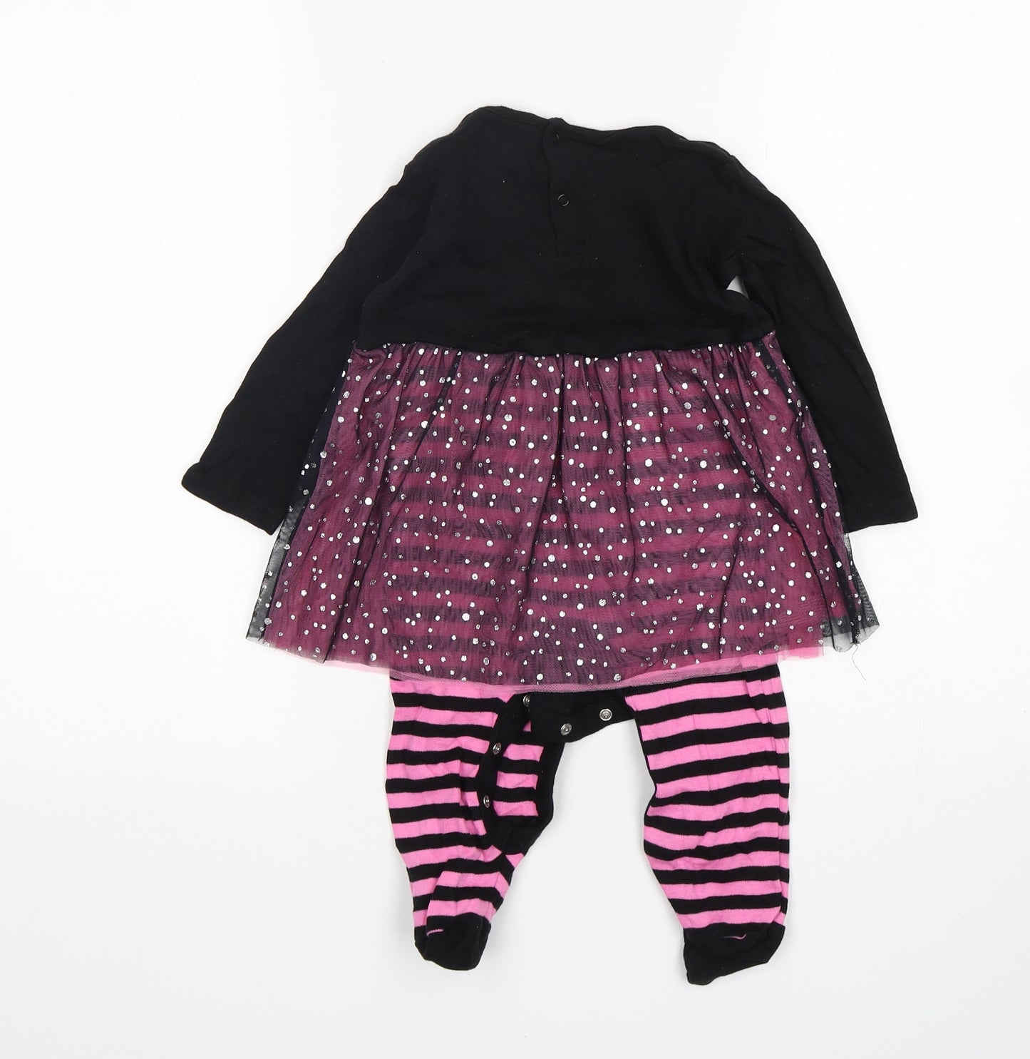 Hallowscream Girls Multicoloured Striped Cotton Babygrow One-Piece Size 12-18 Months   - Cat Print