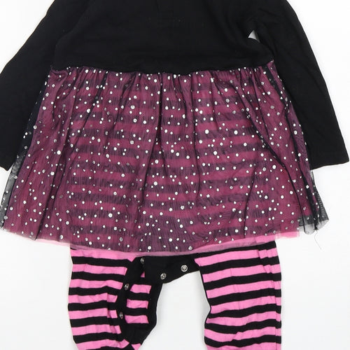 Hallowscream Girls Multicoloured Striped Cotton Babygrow One-Piece Size 12-18 Months   - Cat Print