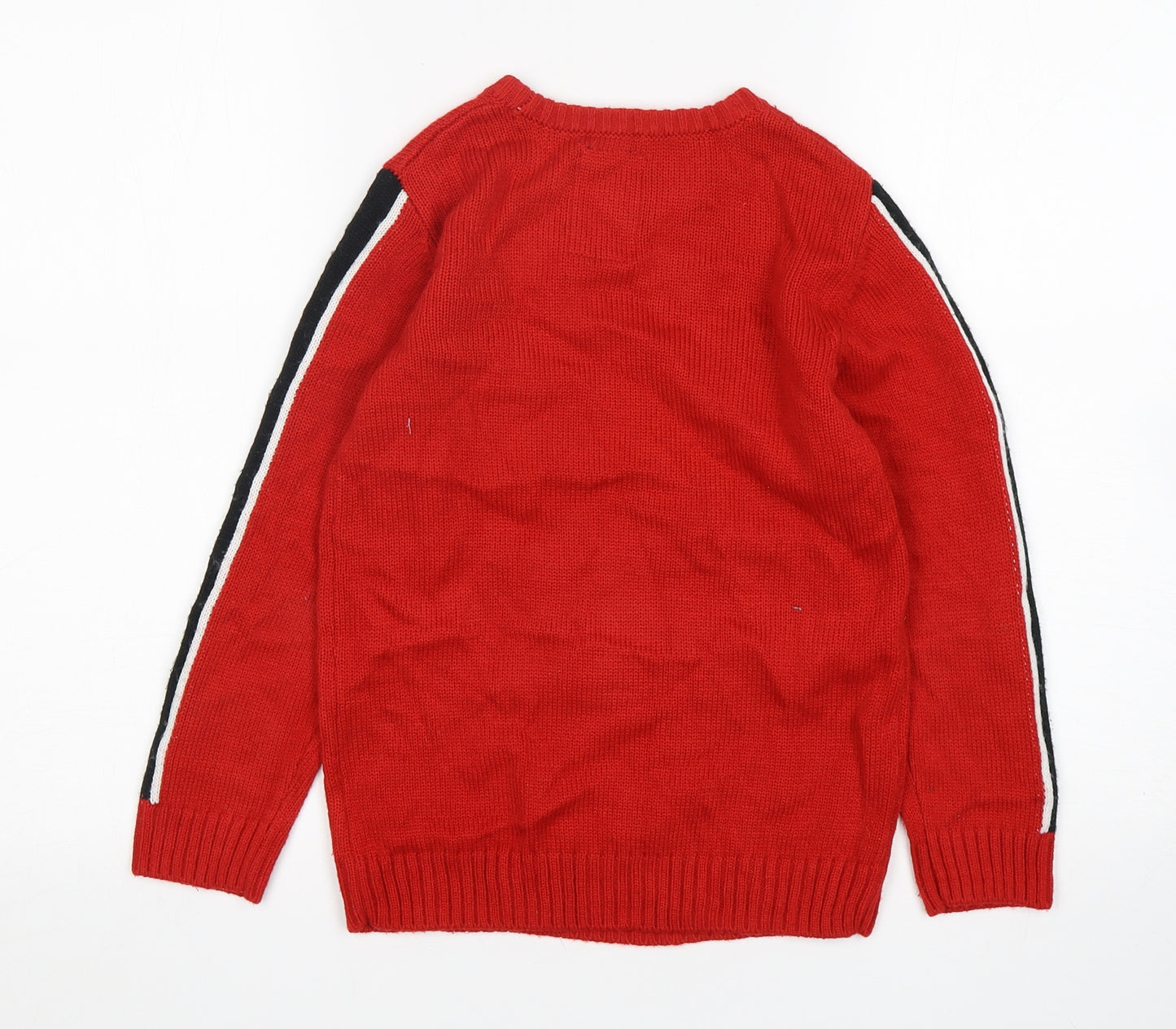 F&F Boys Red Round Neck  Acrylic Pullover Jumper Size 7-8 Years   - Christmas
