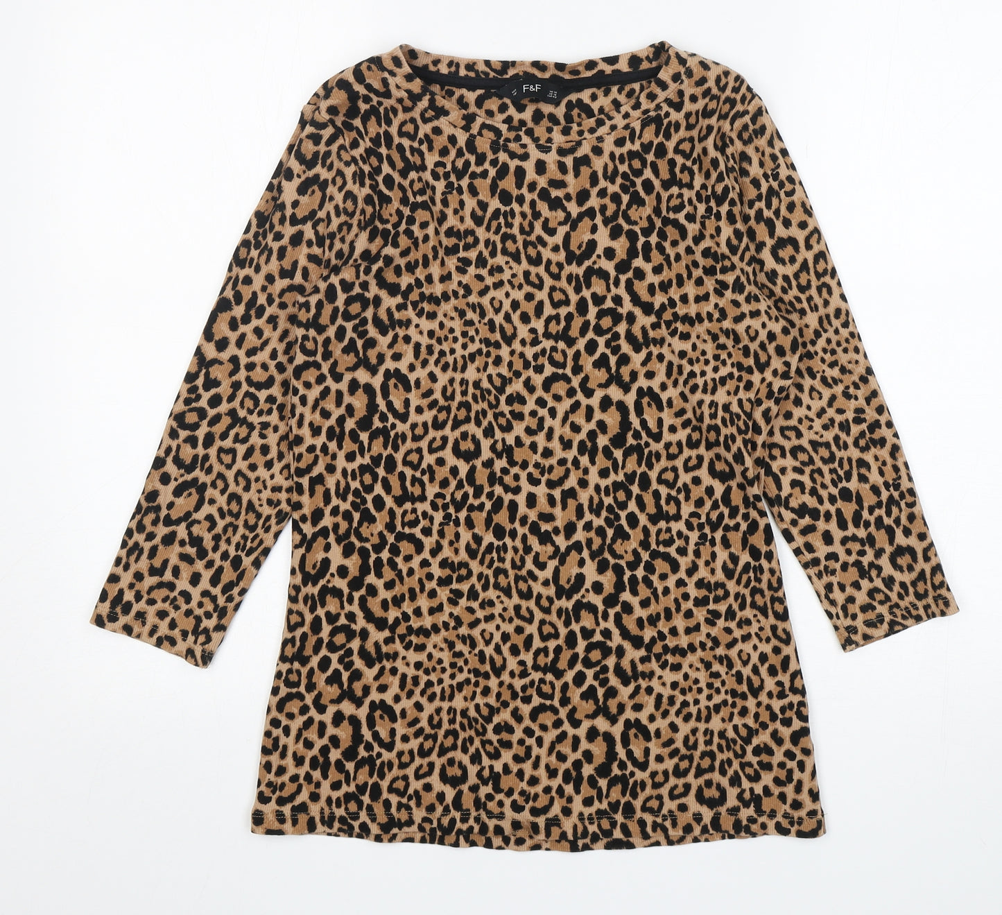 F&F Womens Multicoloured Round Neck Animal Print Cotton Pullover Jumper Size 14