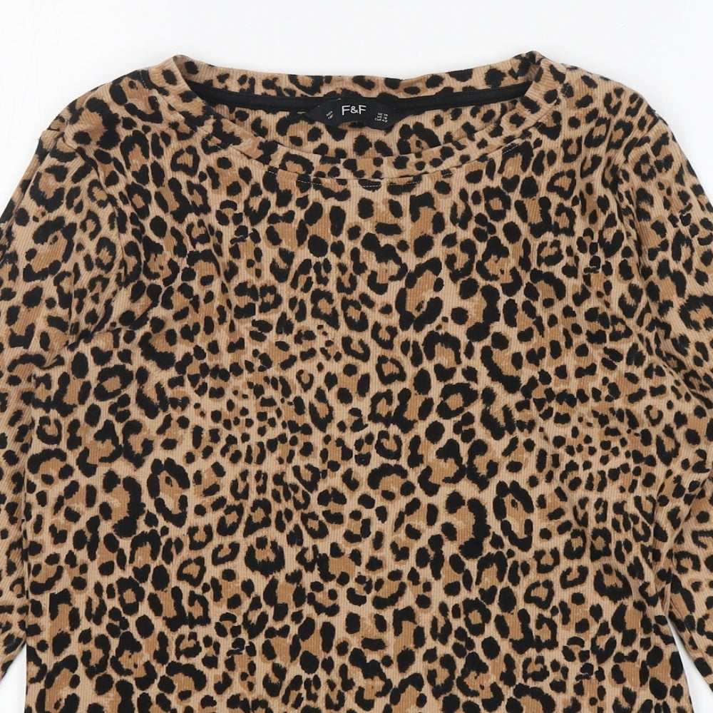 F&F Womens Multicoloured Round Neck Animal Print Cotton Pullover Jumper Size 14