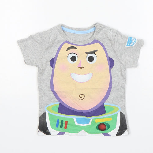 George Boys Grey  Cotton Basic T-Shirt Size 6-9 Months Round Neck  - Buzz Lightyear