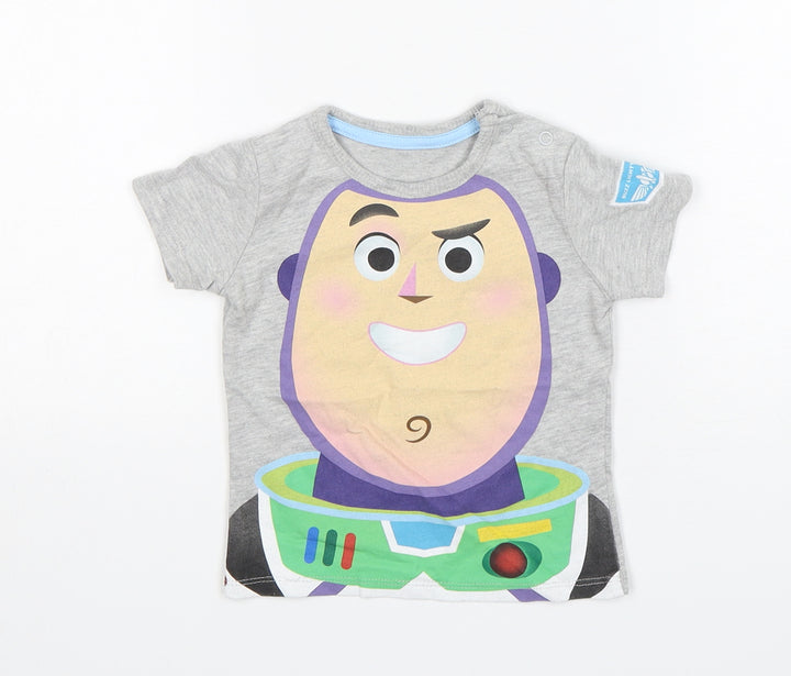George Boys Grey Cotton Basic T-Shirt Size 6-9 Months Round Neck - Buzz Lightyear