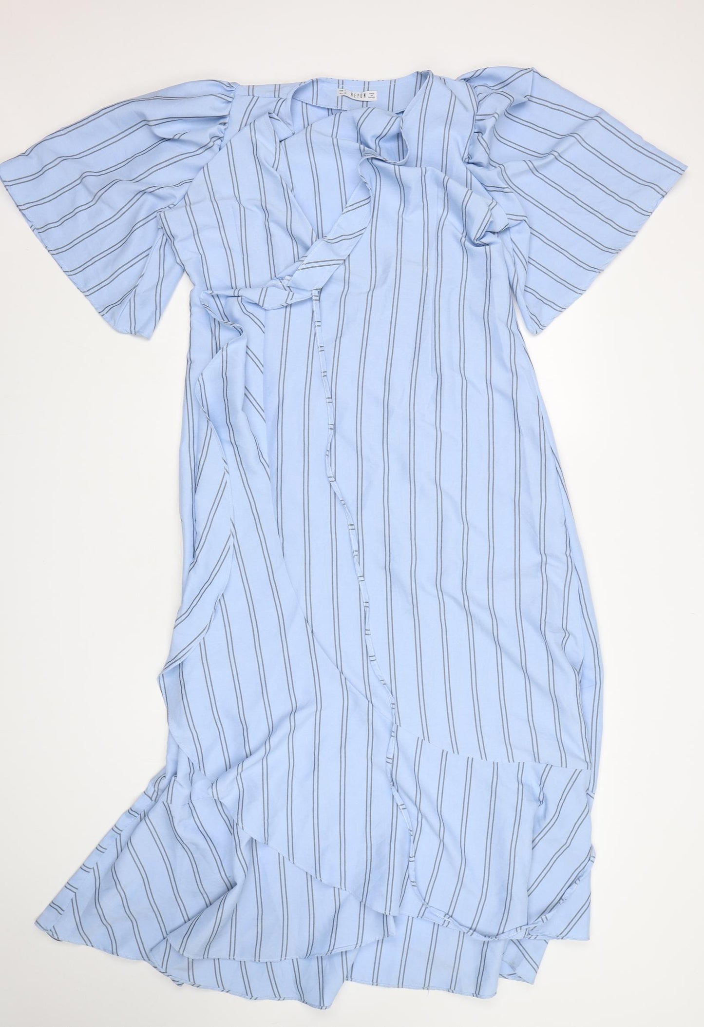 Reyon  Womens Blue Striped Cotton Wrap Dress  Size XL  V-Neck