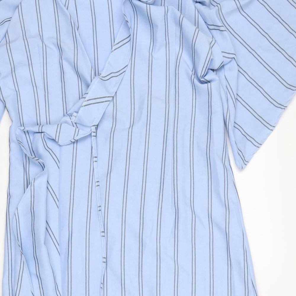 Reyon  Womens Blue Striped Cotton Wrap Dress  Size XL  V-Neck