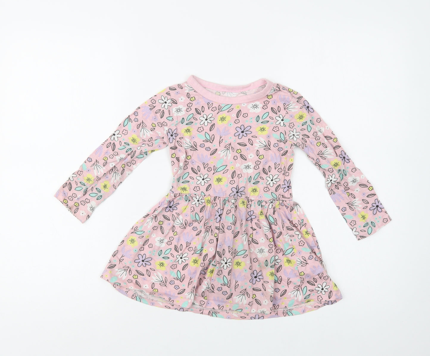 Pep &Co Girls Pink Floral Cotton Fit & Flare  Size 3-4 Years  Crew Neck
