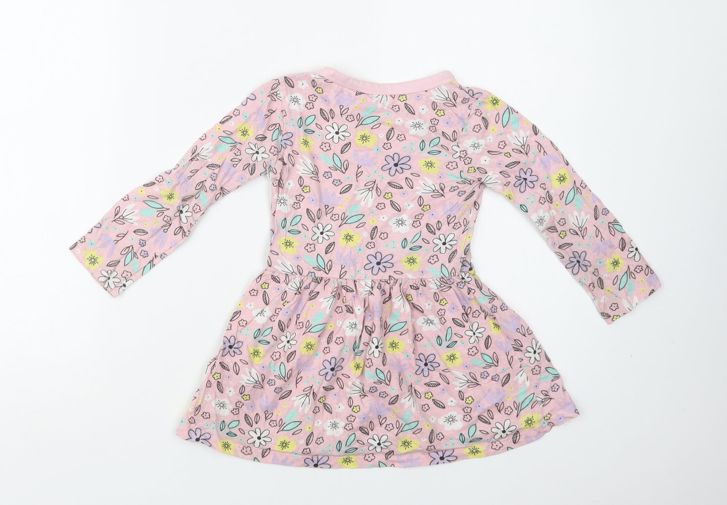 Pep &Co Girls Pink Floral Cotton Fit & Flare  Size 3-4 Years  Crew Neck