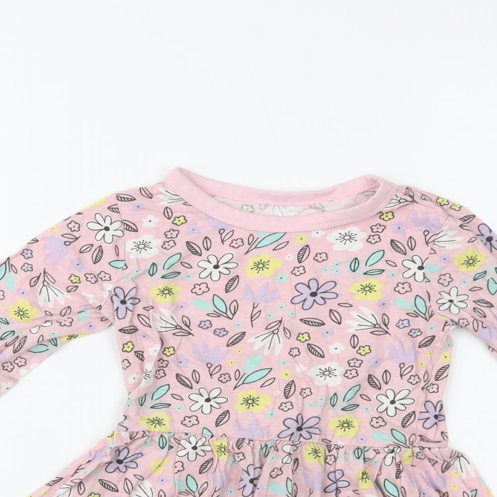 Pep &Co Girls Pink Floral Cotton Fit & Flare  Size 3-4 Years  Crew Neck