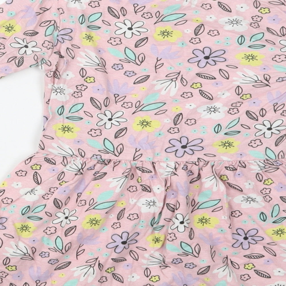 Pep &Co Girls Pink Floral Cotton Fit & Flare  Size 3-4 Years  Crew Neck
