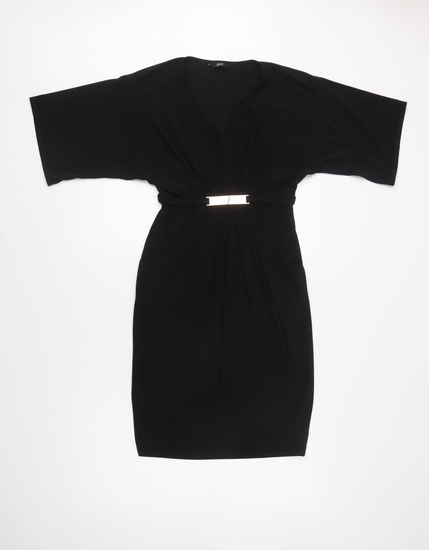 F&F Womens Black  Polyester Pencil Dress  Size 8  V-Neck