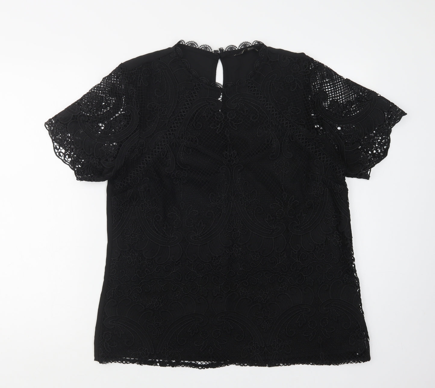 Lipsy London Womens Beige  Polyester Basic Blouse Size 16 Round Neck - Lace Overlay