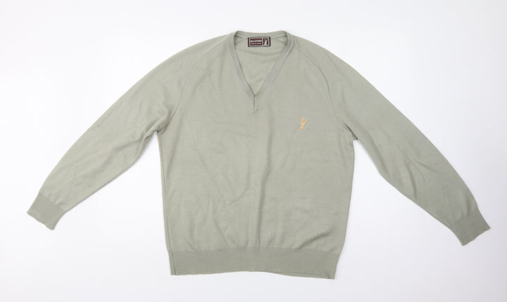 House of Fraser Mens Green V-Neck Acrylic Pullover Jumper Size L