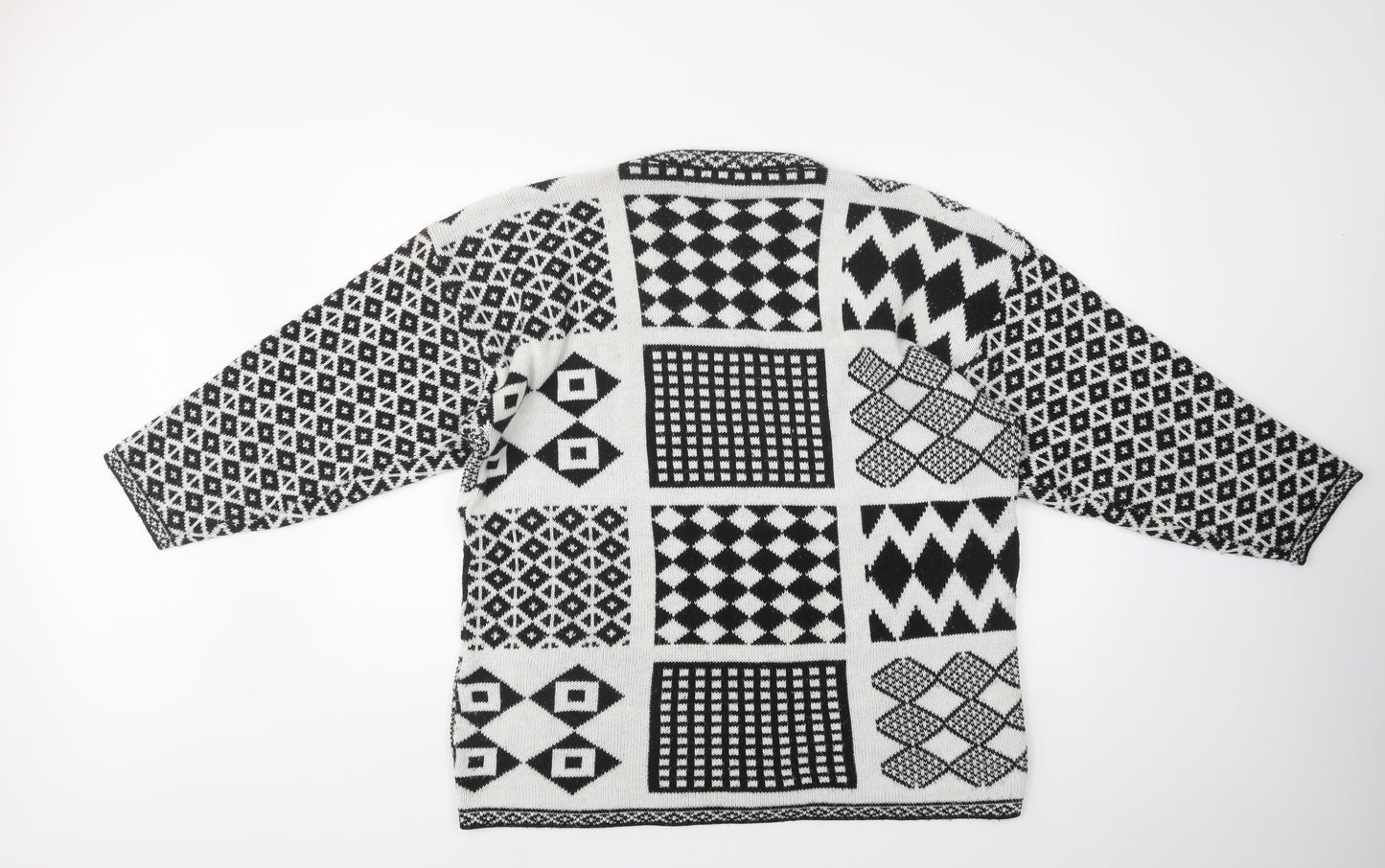 Preworn Womens Black Crew Neck Geometric Acrylic Pullover Jumper Size XL