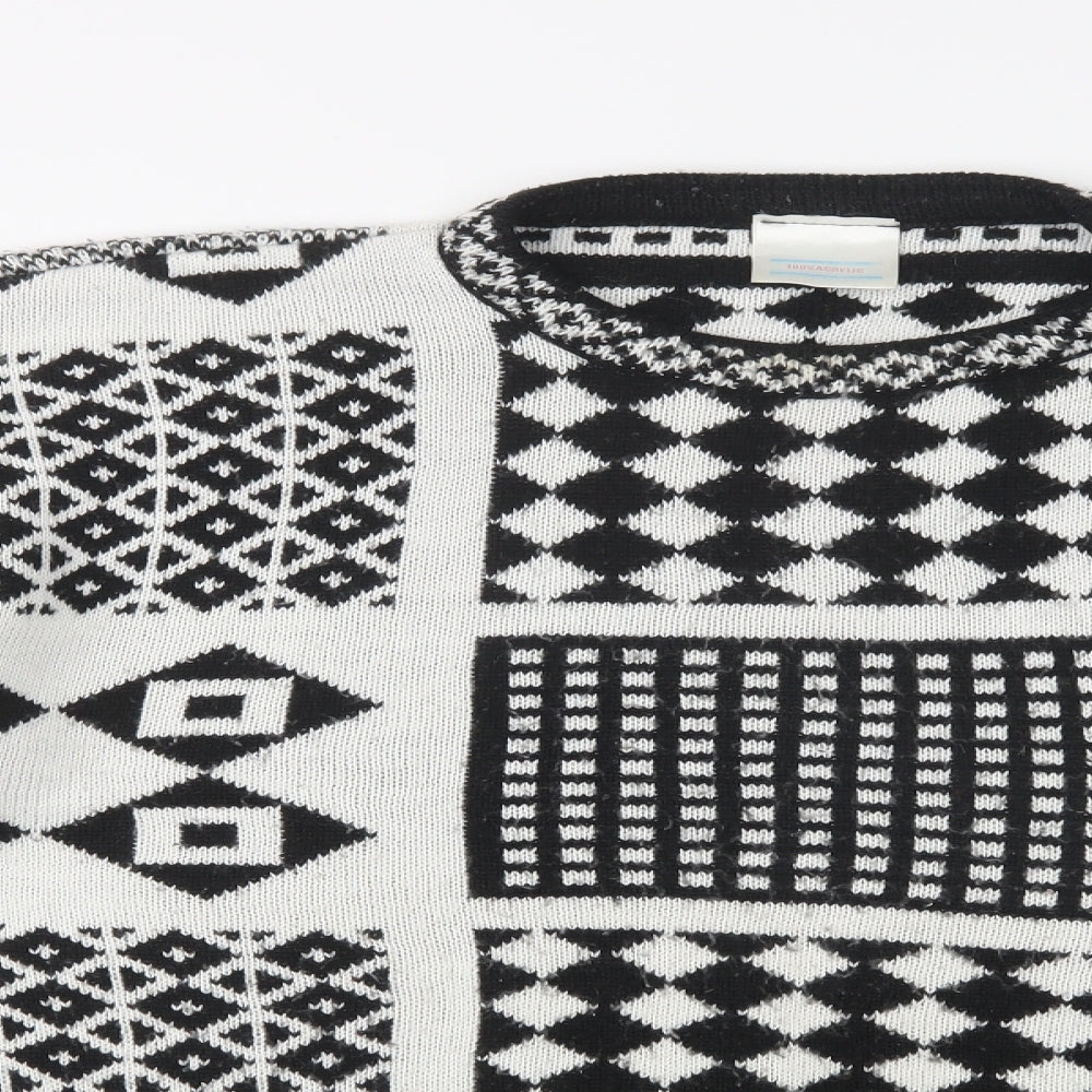 Preworn Womens Black Crew Neck Geometric Acrylic Pullover Jumper Size XL