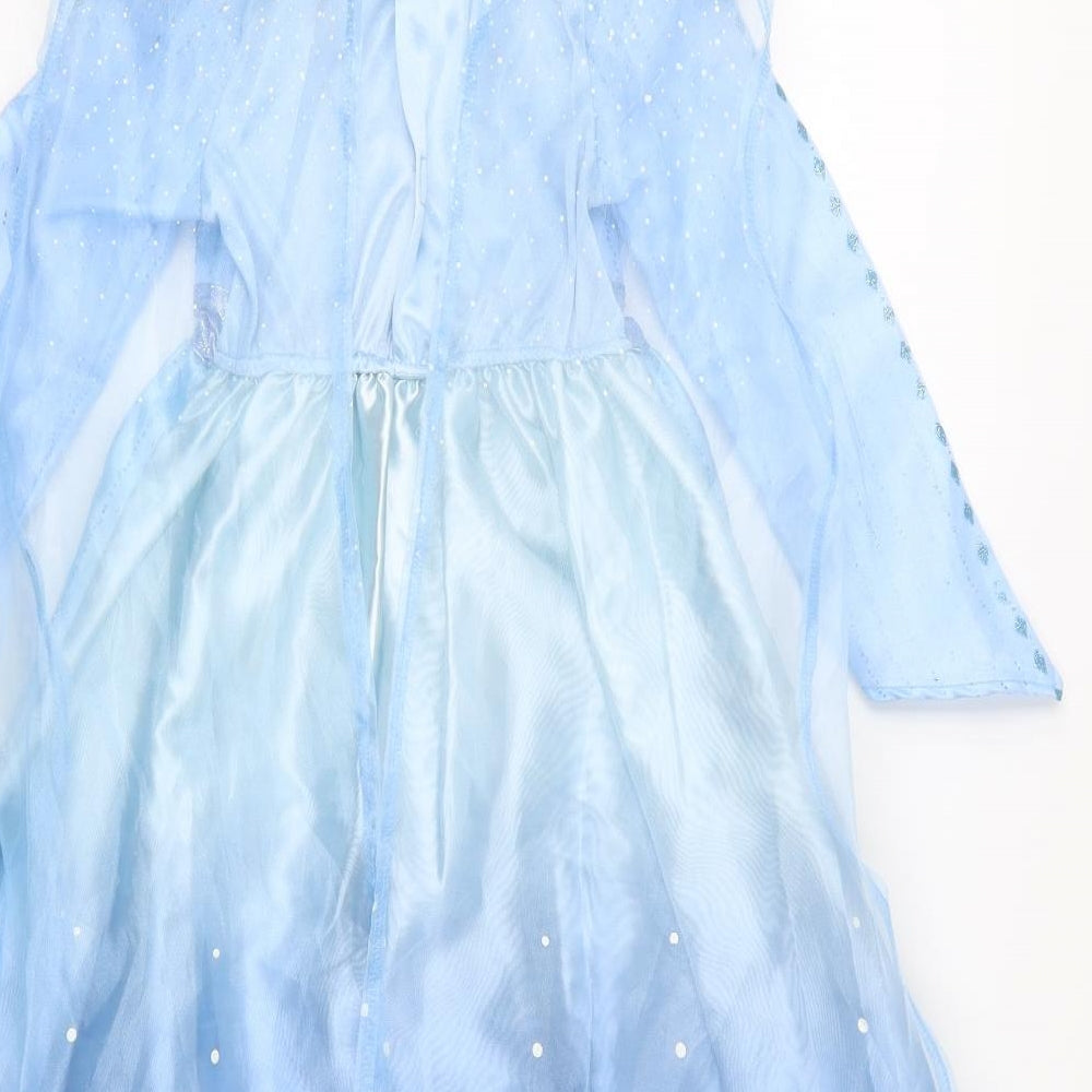 TU Girls Blue Batik Polyester A-Line  Size 5-6 Years  Square Neck  - Frozen Fancy Dress