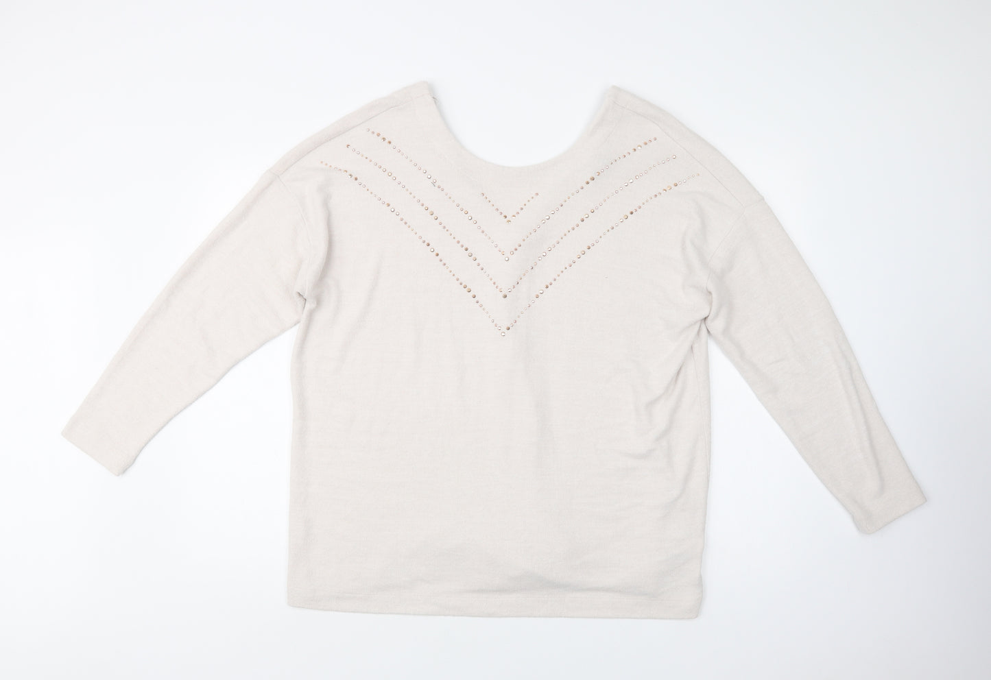 NEXT Womens Beige Round Neck  Viscose Pullover Jumper Size 16