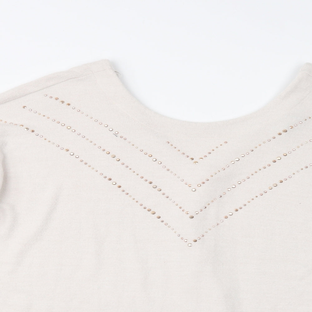 NEXT Womens Beige Round Neck  Viscose Pullover Jumper Size 16