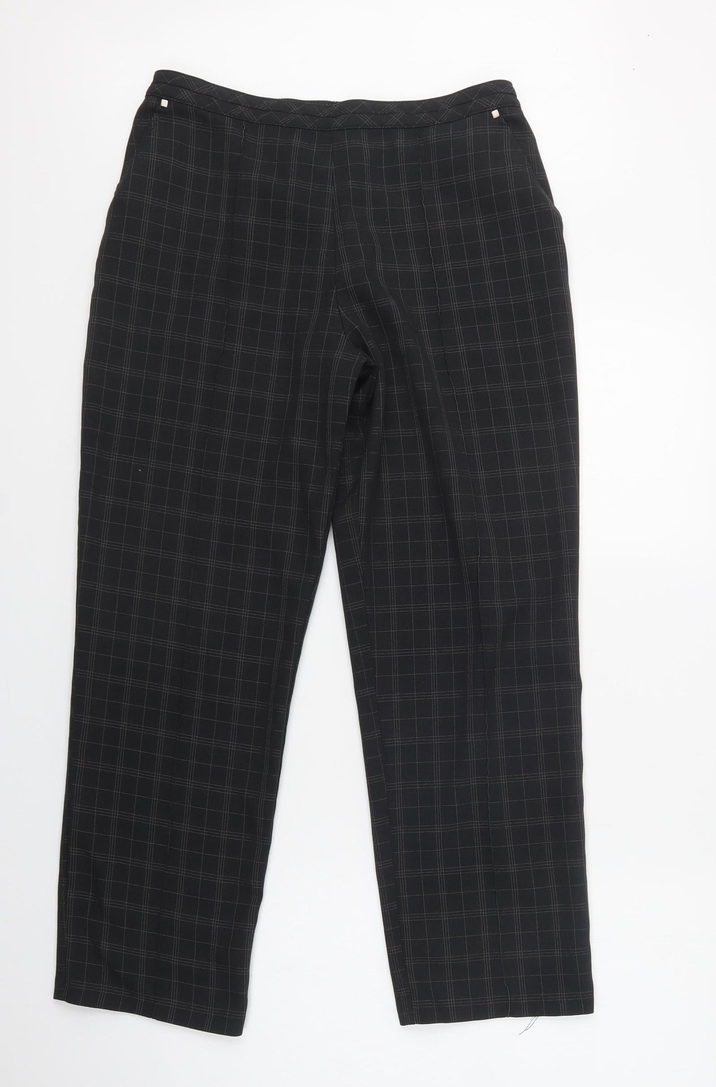 M&S Womens Grey Check Polyester Trousers  Size 14 L28 in Regular