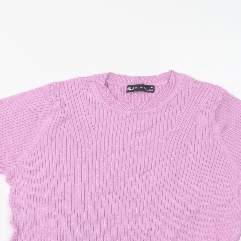 M&S Womens Purple Crew Neck  Viscose Pullover Jumper Size 14